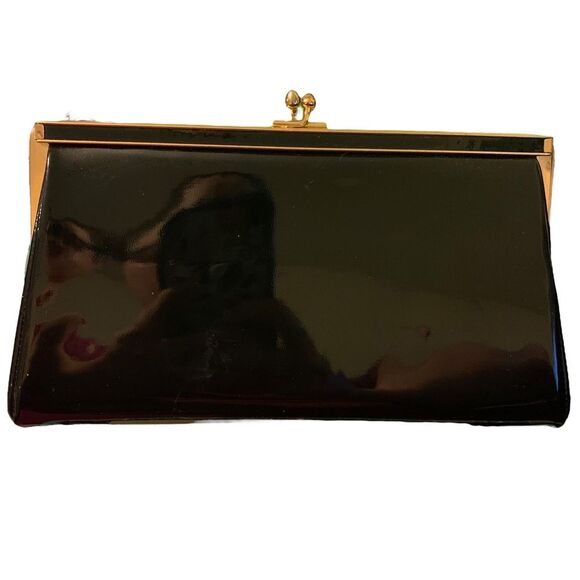 Andé Vintage Black Shiny Clutch Wristlet HandBag - Picture 2 of 10